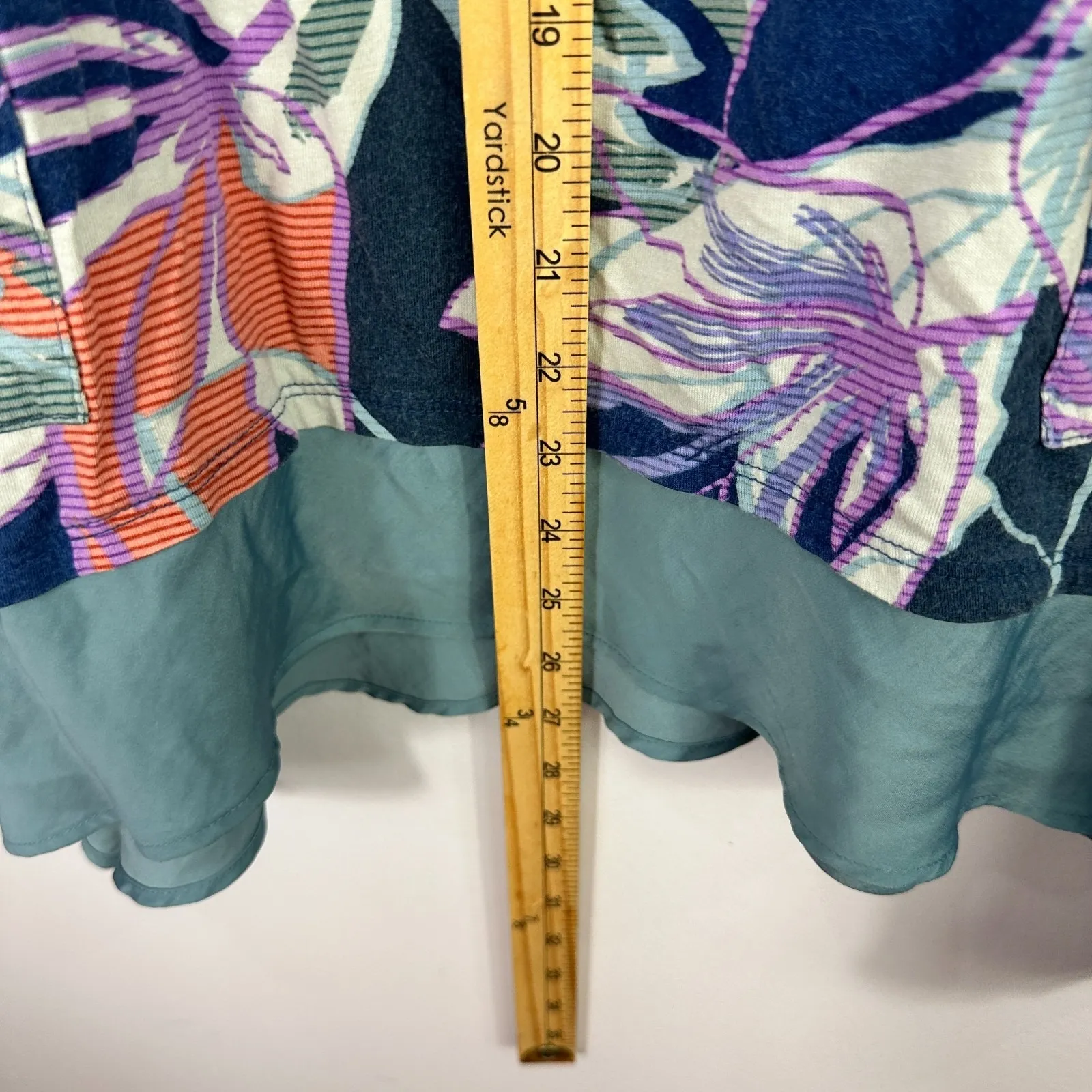 LOGO Lori Goldstein Top XL Multicolor Floral Print Tunic Boho Layered Hem‎ Artsy - Image 3