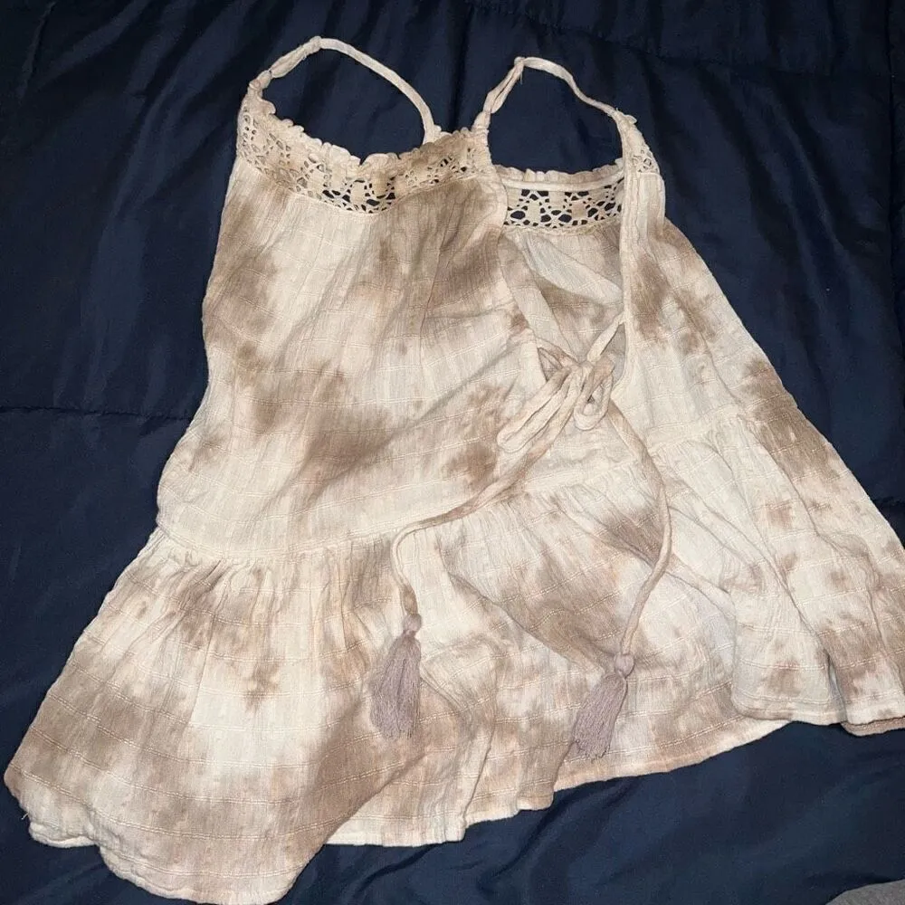 Aerie Boho Babydoll Tie Dye Tank Top Lace Crochet Side Tassel Tie Linen size XS - Image 3