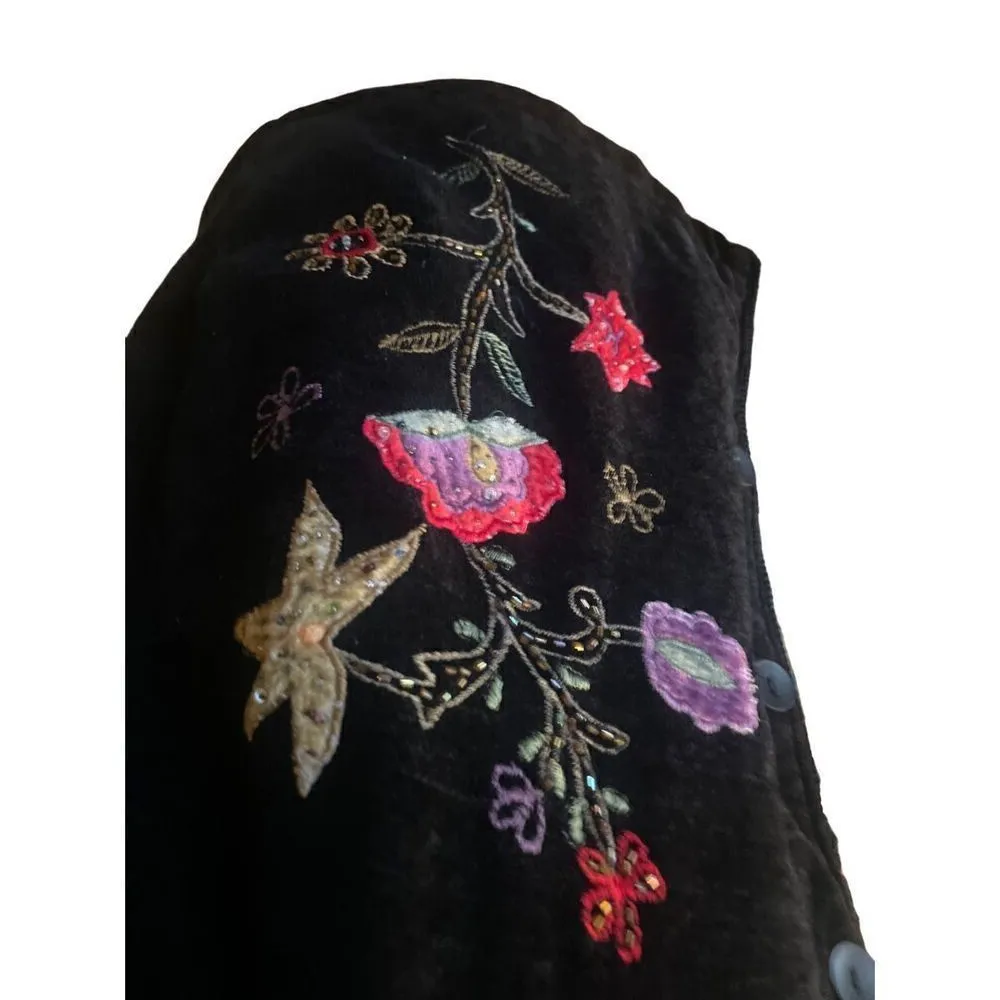 White Stag Vintage Embroidered Chenelle Long Sleeve Black Button Down Shacket Si - Image 7