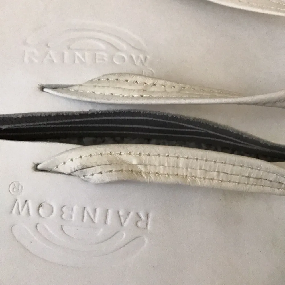 Womens 11 white rainbow leather flip flops NEW - Image 5