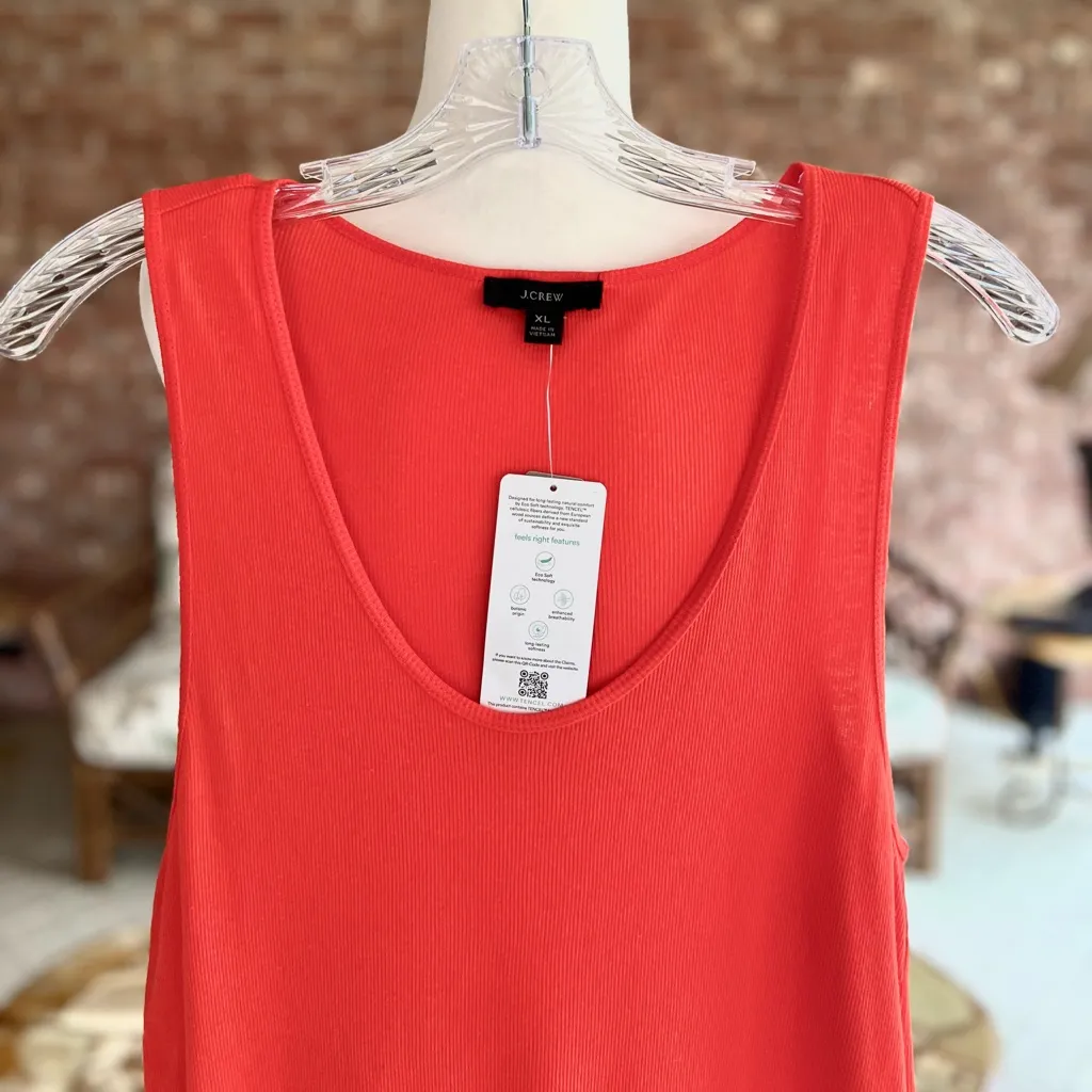 J. Crew Tank Top XL Orange Ribbed Knit Scoop Neck NWT - Image 2