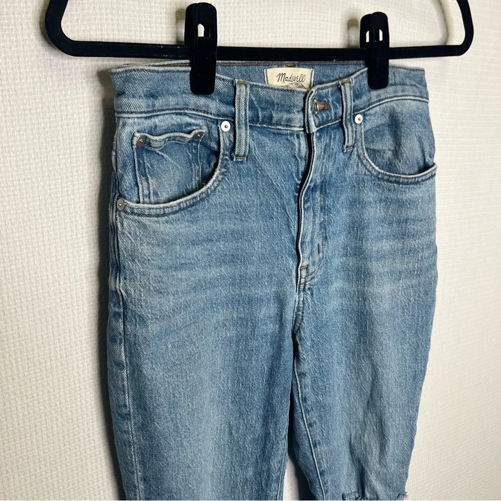 Madewell | Blue Ankle Cropped Jeans with Frayed‎ Hem 25 Boyfriend - Image 2