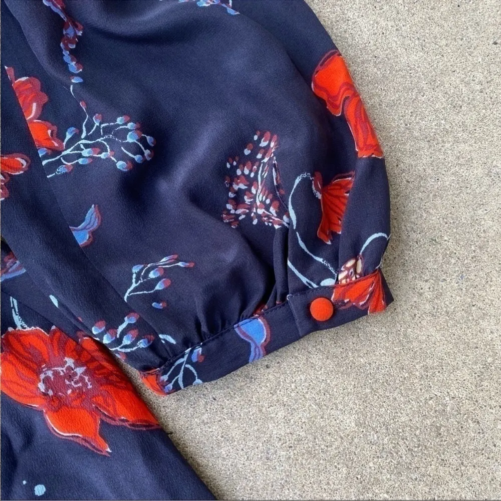 Madewell Silk Ruffle Waist Dress in Windblown Poppies Navy Women’s - Image 7