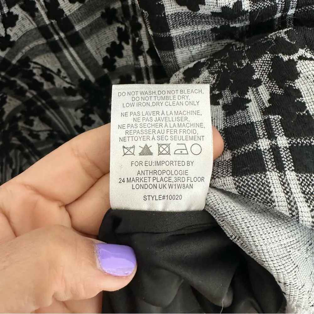 Anthropologie Hutch Jeanie Embroidered Plaid Floral Tunic Dress Black and White - Image 9