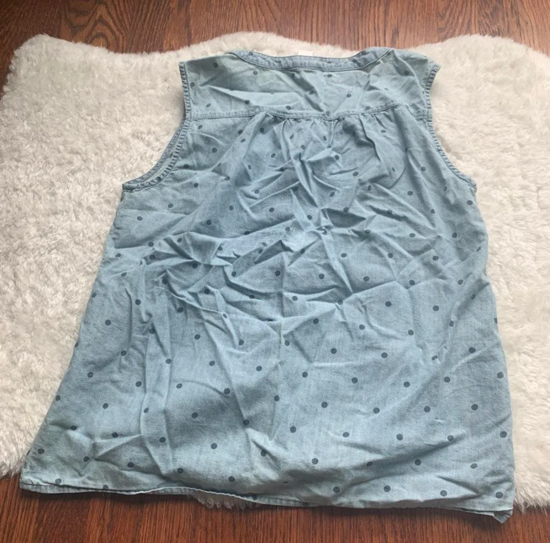 Denim Blue Polka Dot Sleeveless Button Up Top - Image 2