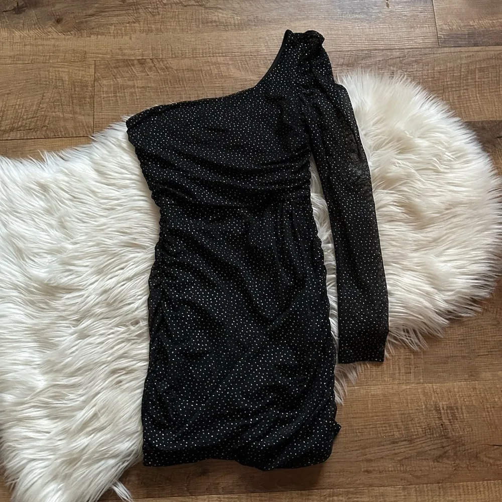 LUCY IN THE SKY Larissa Puff Sleeve Mesh Dress In Black Shimmer - Image 4