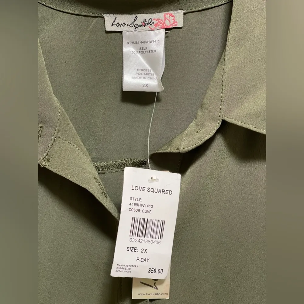 Love Squared Plus Faux Wrap Pleated Shirtdress in Olive Size 2X NWT - Image 7