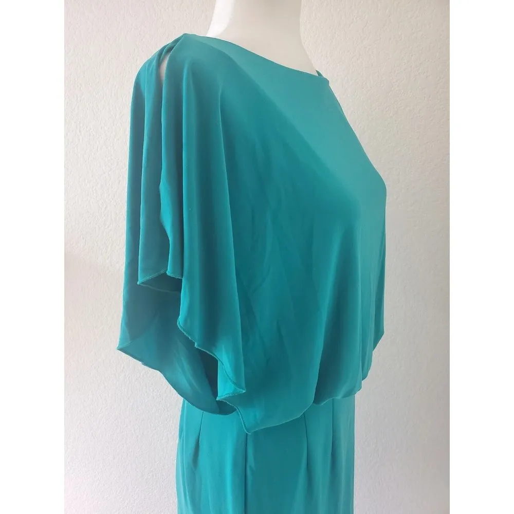 Jessica Simpson Size 4 Woman's Turquoise Blue Green Dress Flutter Sleeves Drape - Image 7