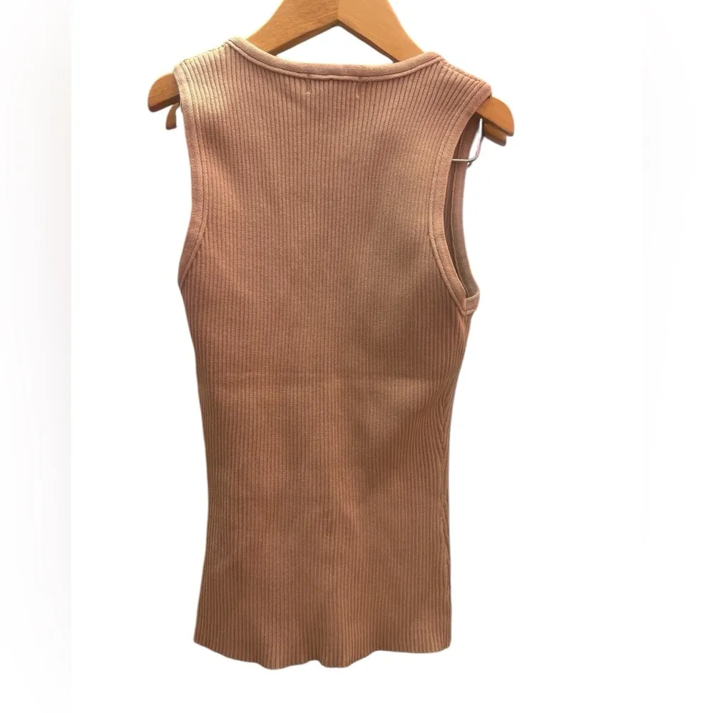 Immodel Rhinestone CUT Out Ribbed Top Tan Size M - Image 5
