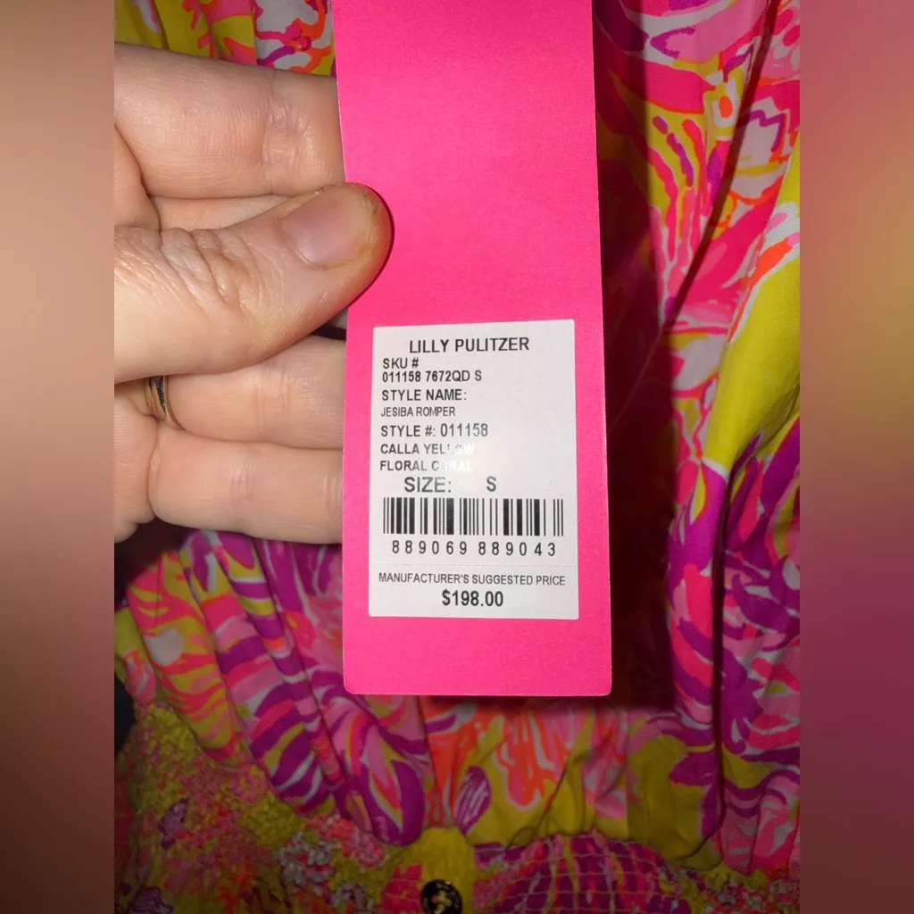 Lilly Pulitzer Jesiba Off-The-Shoulder Romper Calla Yellow Floral Coral Small - Image 5