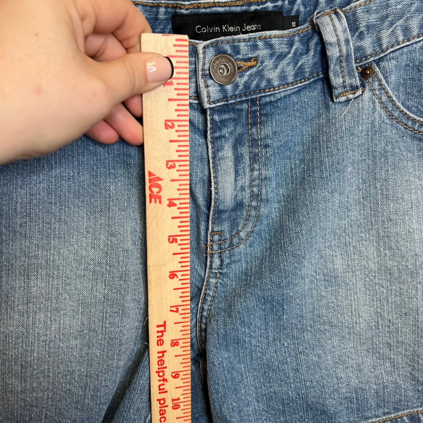 Calvin Klein Jeans Vintage Women Flap Denim Shorts Size 10 Distressed Cuffed - Image 8