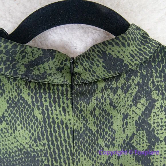 New! Eloquii green snake skin high neck belted silky dress, size 26‎ - Image 8