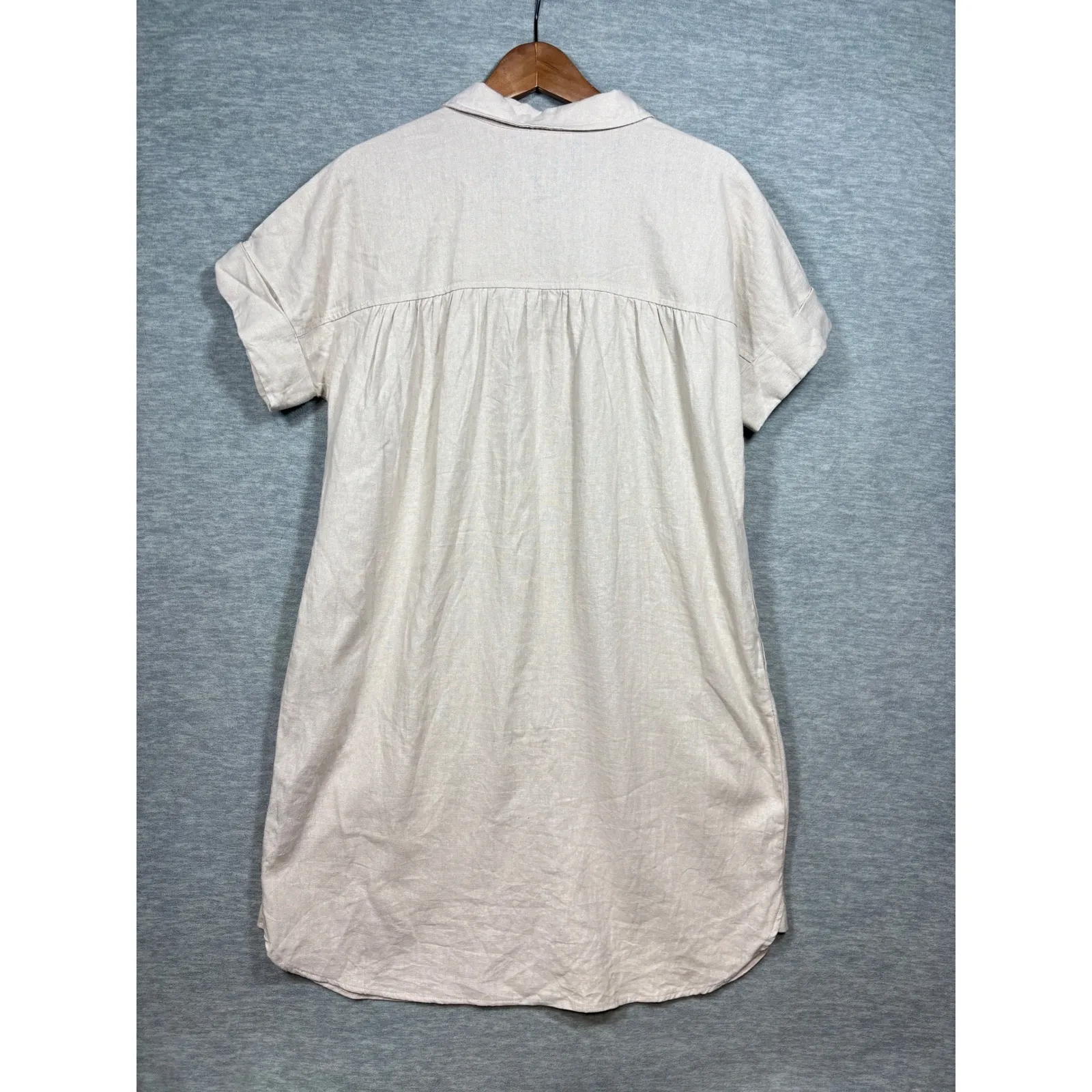 Well Worn‎ Shirt Dress L Neutral Beige Button Front Linen Blend Lagenlook Casual - Image 5