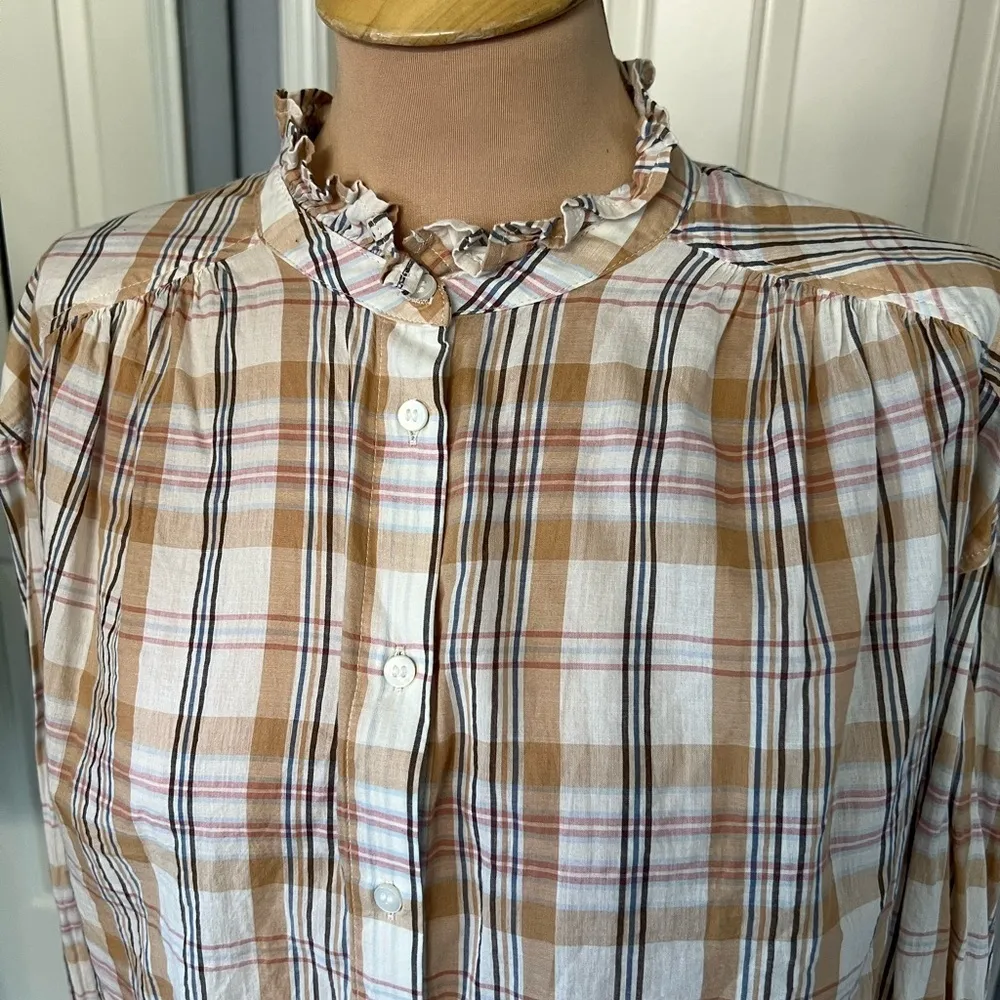Gap Ruffle Neck Plaid Long Sleeve Button‎ Up Shirt - Image 2