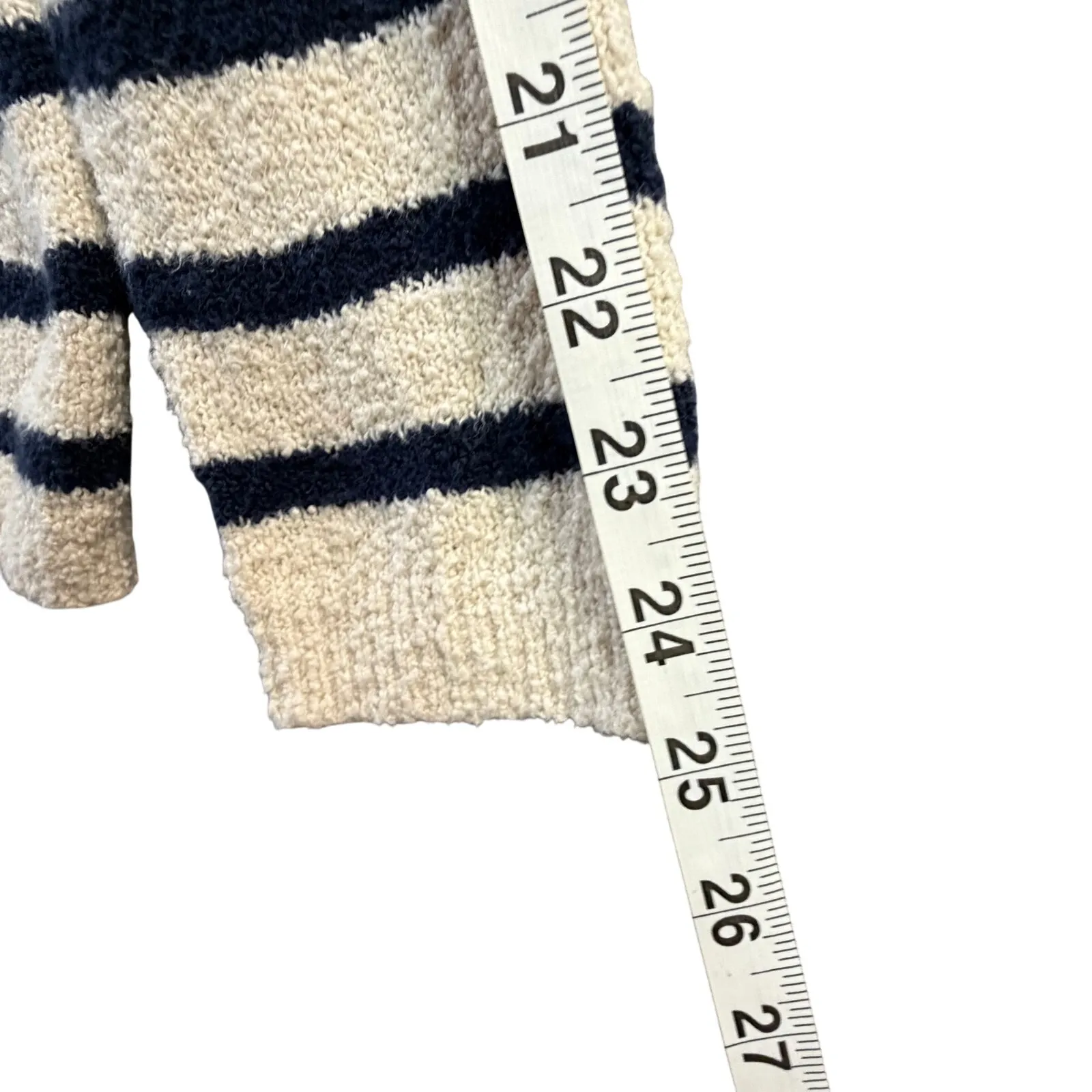 J Crew Cozy Rollneck Pullover Sweater Women M Cream Blue Stripe Cabin Soft Touch Size M - Image 10