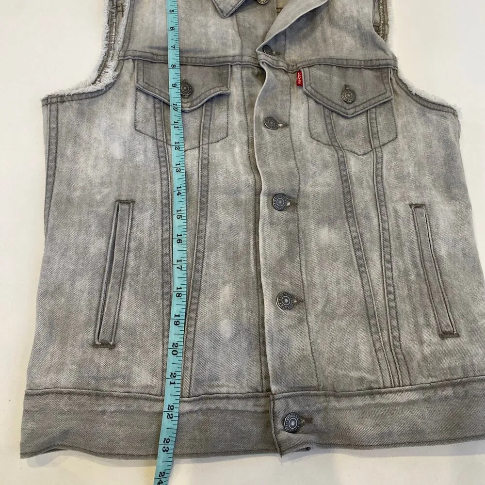 Levi’s Gray Denim Jean Vest Sz Sm Button Closure Cotton Classic Contemporary - Image 14