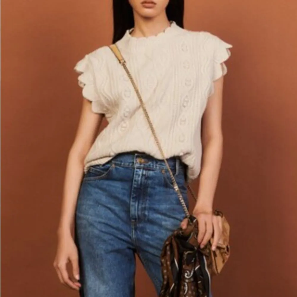 Sandro Cable Knit Wool Blend Beige Sweater Vest Women's Size Small - Image 13