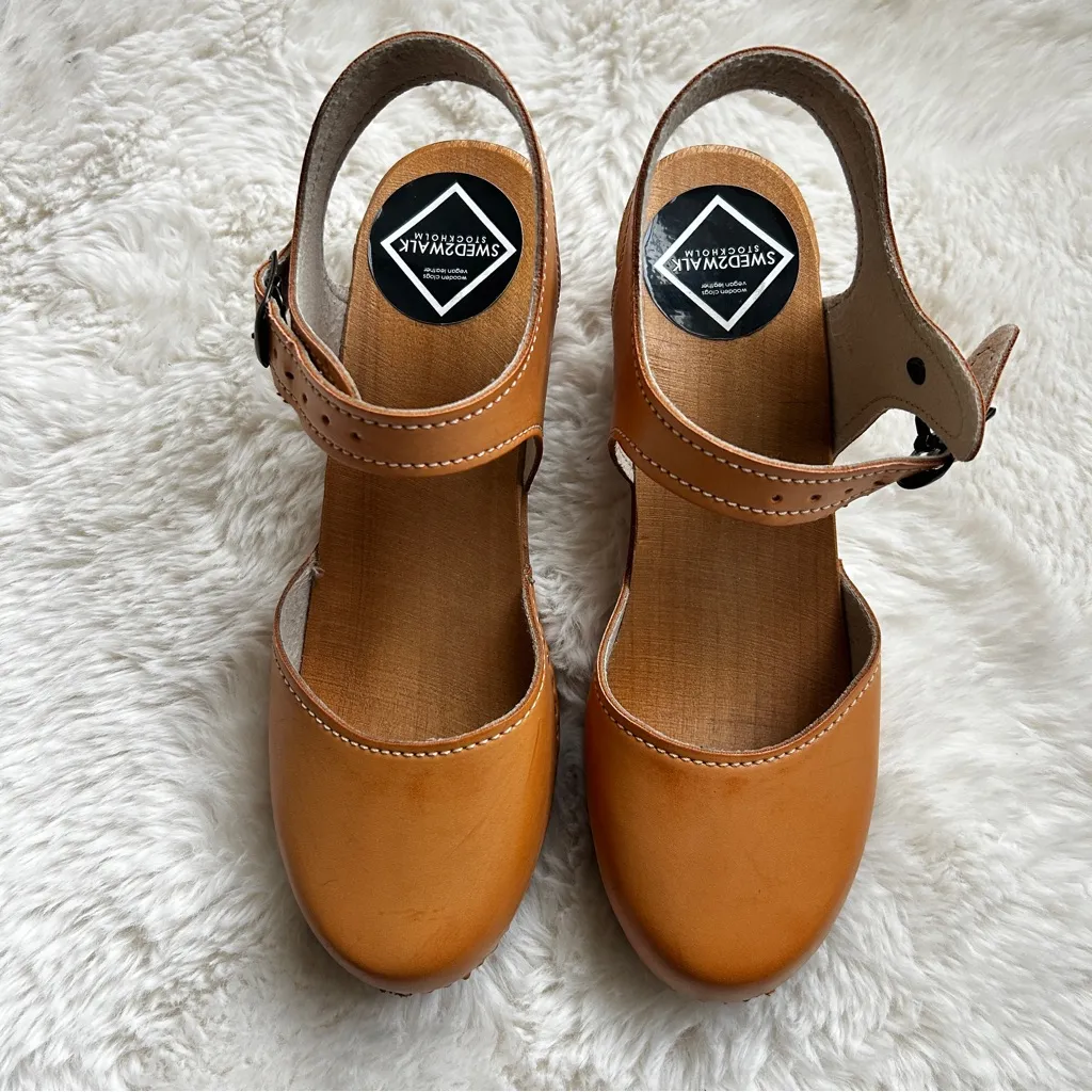 Swed2walk Vegan Leather Estelle High Heel Swedish Clogs Cottagecore Lagenlook Tan Size 9 - Image 2