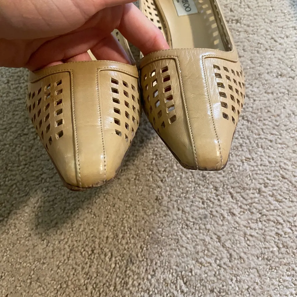 Authentic Jimmy Choo perforated leather kitten heels tan - Image 3