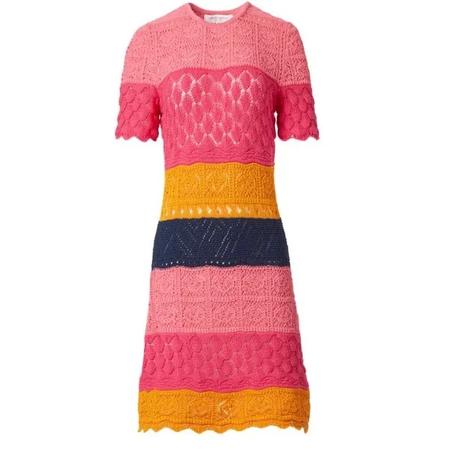 Carolina Herrera Colorblock Crochet Knit Minidress Size Medium - Image 4