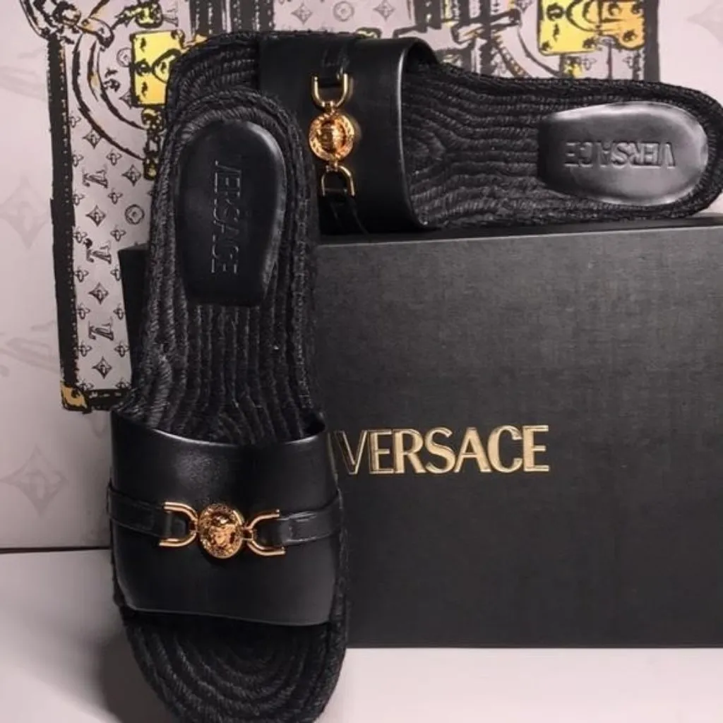 New Authentic Versace Designer Leather Slides – Iconic Gold Logo - Image 8