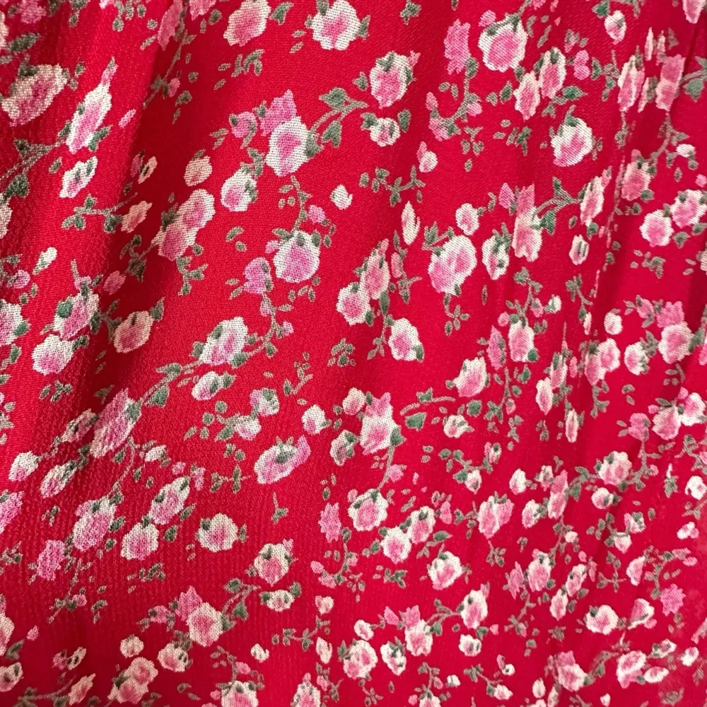 Vintage 90s Y2K Bohemian Floral Patchwork Midi Skirt Silky Ruffle Size Large - Image 7