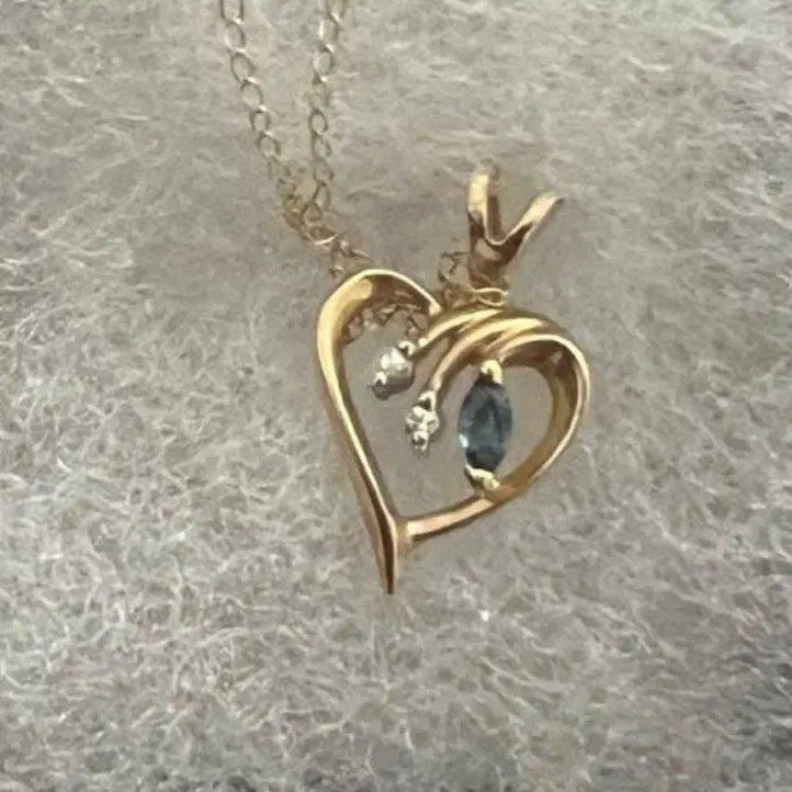 10kt Gold Blue Sapphire Diamond Pendant - Image 2