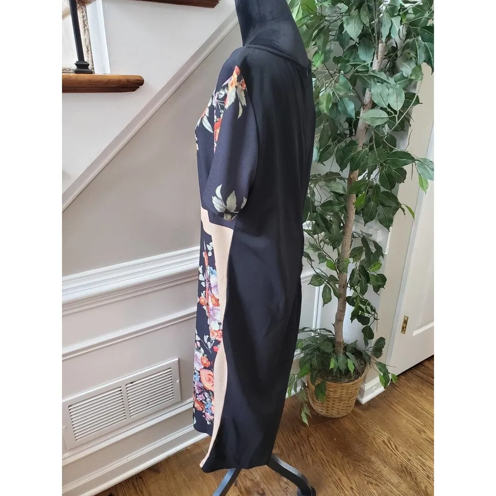 SHEIN Women Black Floral Polyester Round Neck Short Sleeve Knee Length Dress 4XL - Image 5