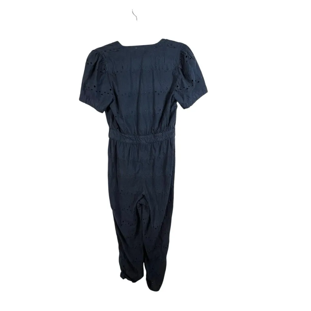 Whistles Navy Blue Eyelet Zoe Broderie Jumpsuit Women’s Size 6 Missing Belt‎ - Image 2