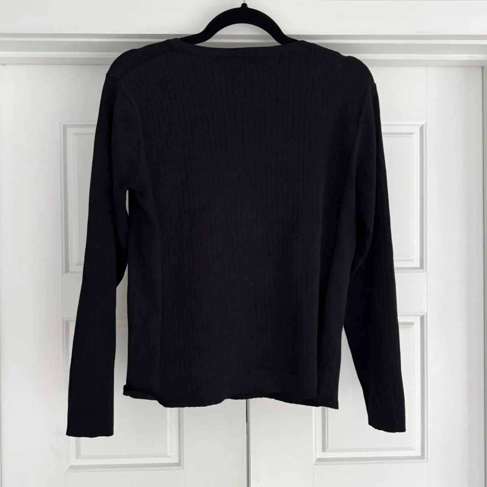 Vintage 90s Black Silk Blend Ribbed Knit Top Size M - Image 4