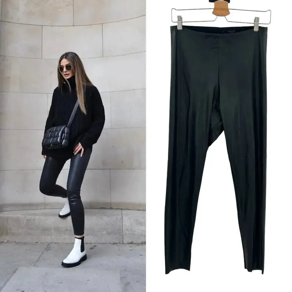 Commando Faux Leather Leggings Black Smoothing Control Size Large‎ - Image 2