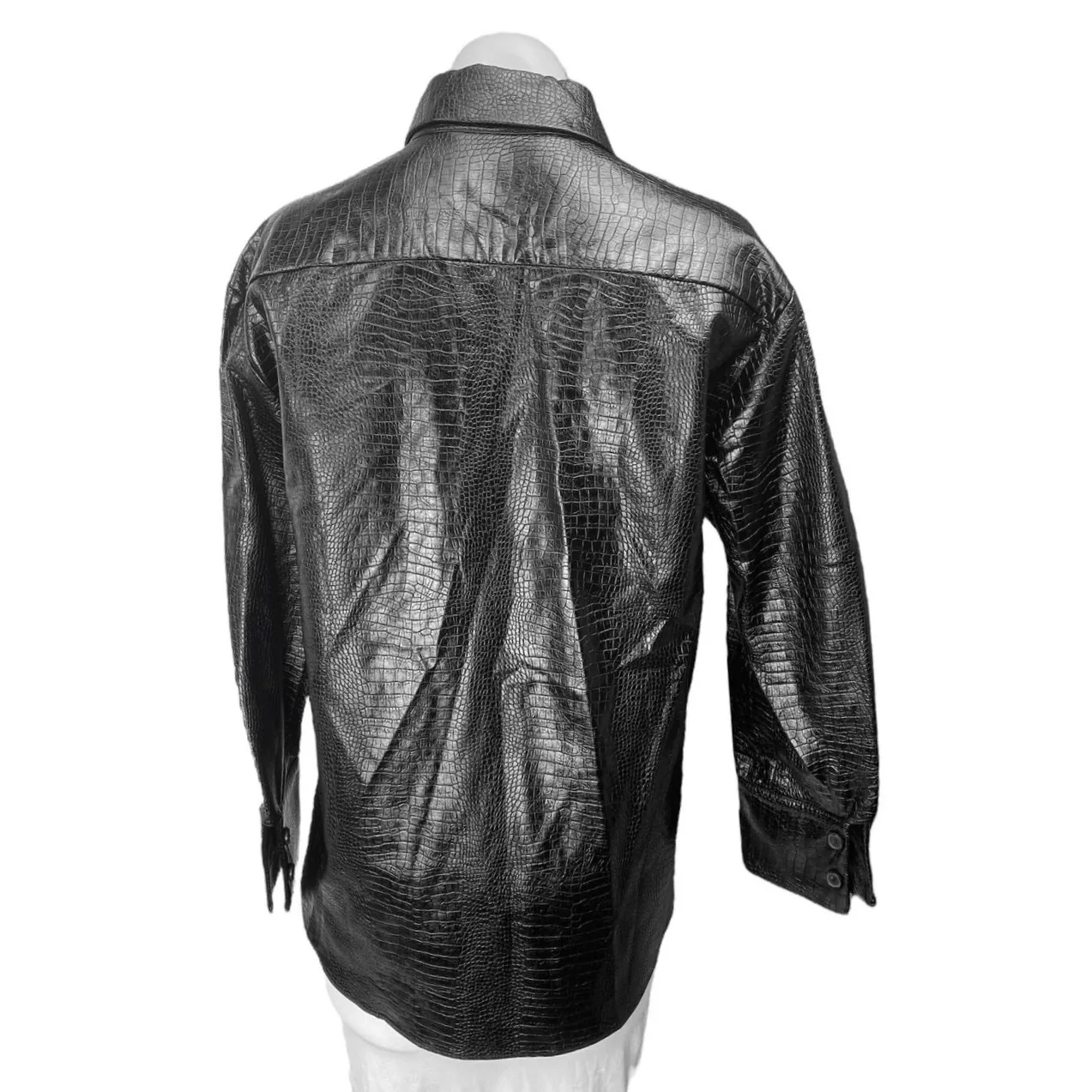 Zara Women's Black Faux Croc Leather Long Sleeve Button Up Coat Jacket Top Sz S - Image 2