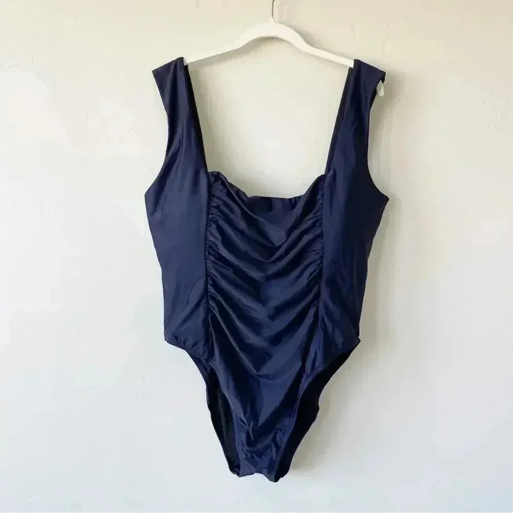 J Crew Plus Size Ruched squareneck one piece Swimsuit in Navy Blue Size 24 NWT - Image 3
