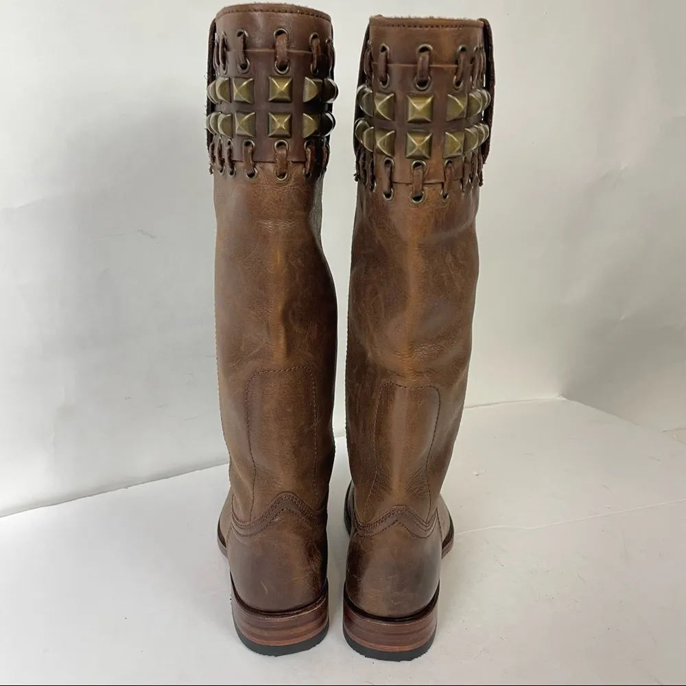 SENDRA Studded leather Tall Riding Boots Western size 36 Brown - Image 8