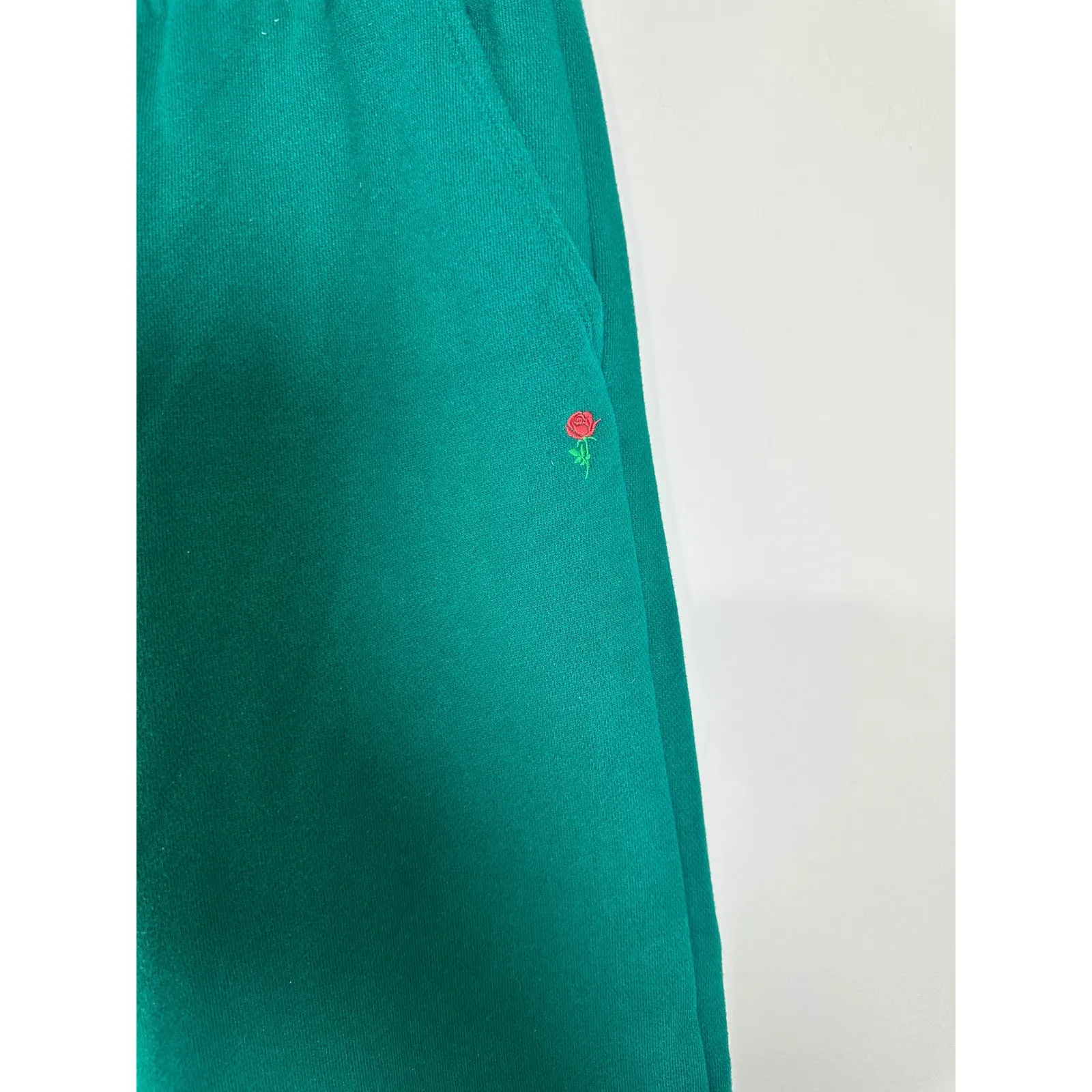 Victoria's Secret Emerald Green Rose Embroidered Sweatpants Wide Leg Size M - Image 2
