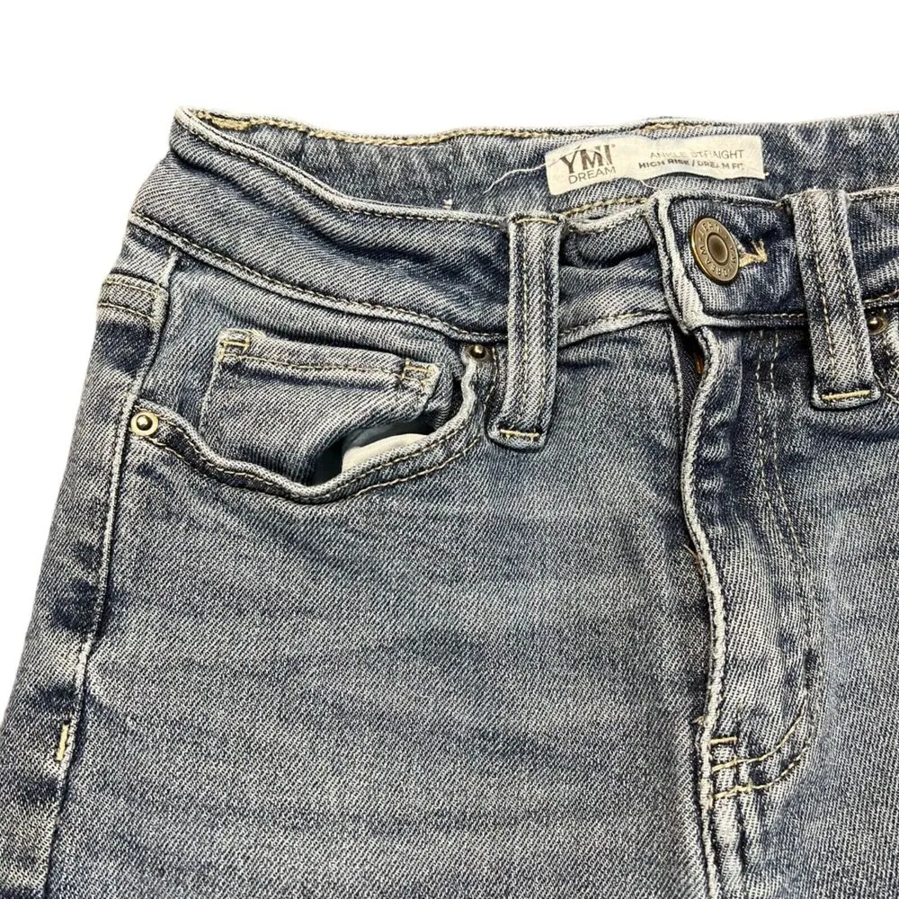 YMI Womens Denim Blue Jeans Hi Rise Dream Fit Straight Leg Ankle Length 3 26 - Image 3