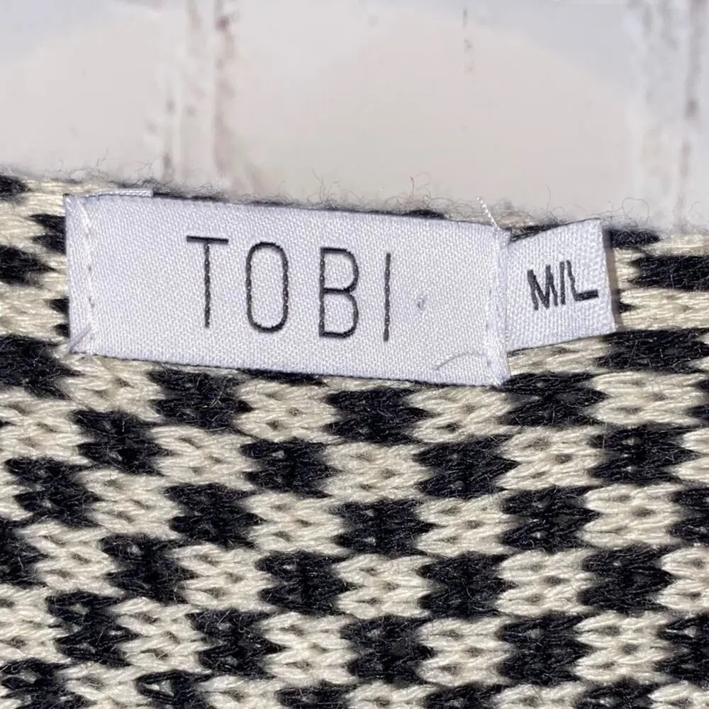 Tobi Cream & Black Patterned Open Cardigan with Fringe - Image 3