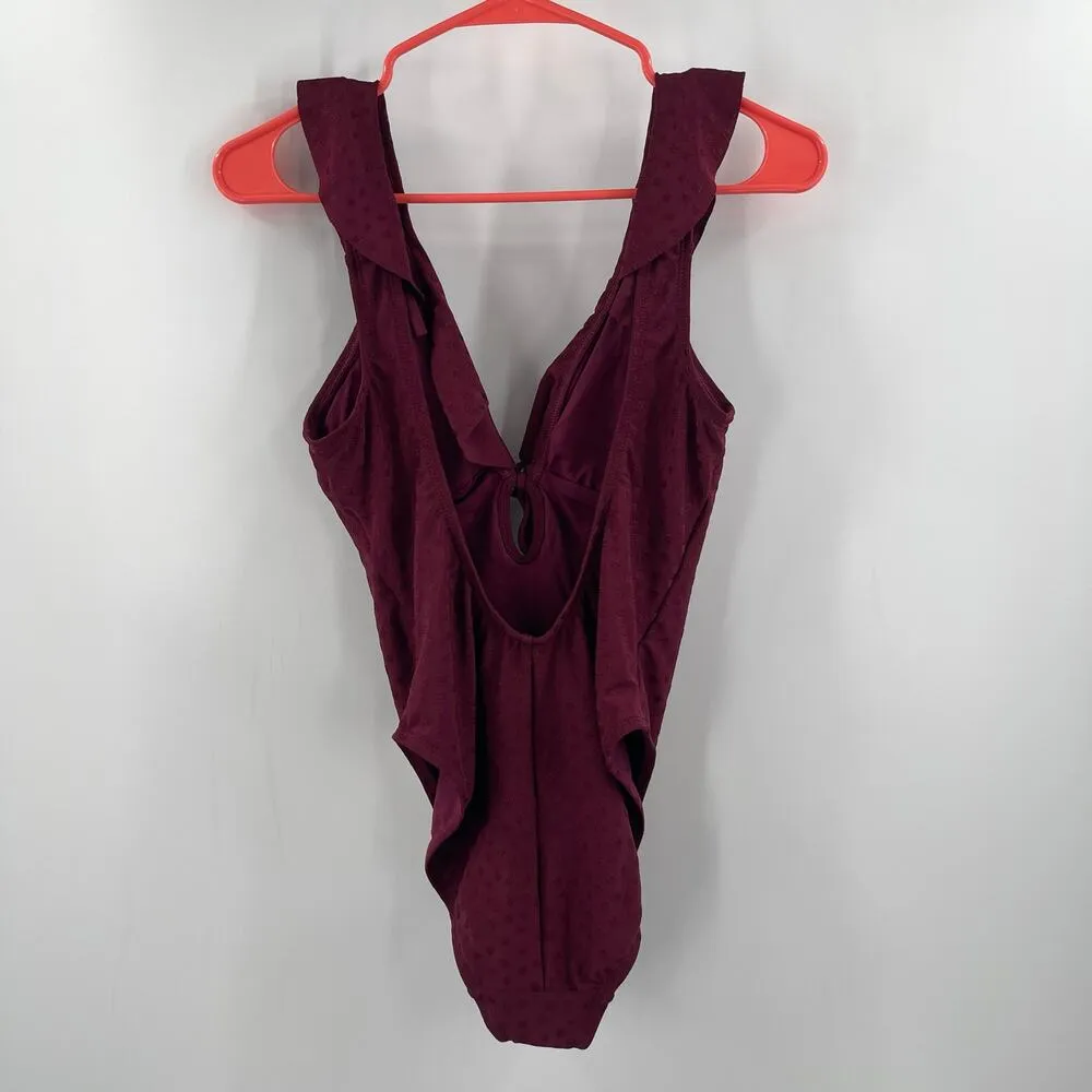 ROBIN PICCONE Julianna Swimsuit Size 4 NEW One Piece Ruffle Dot NWOT Eggplant - Image 5
