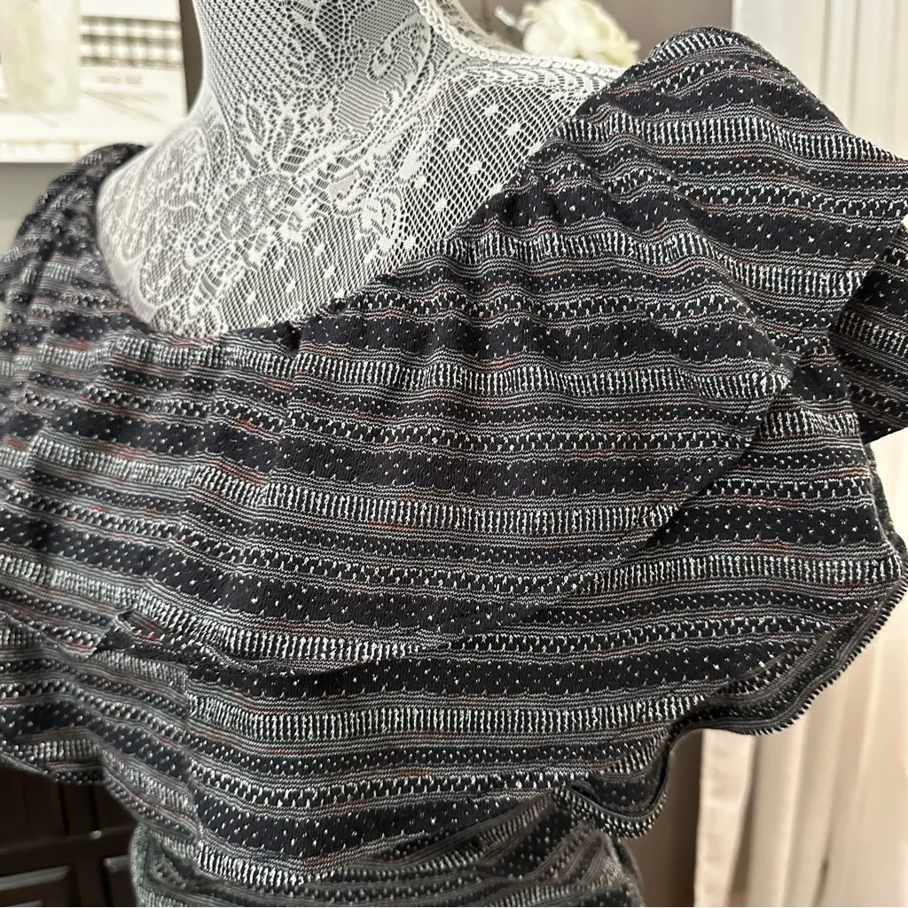 Free People Black Combo Off-Shoulder Ruffle Smocked Top | Size Large - Image 5