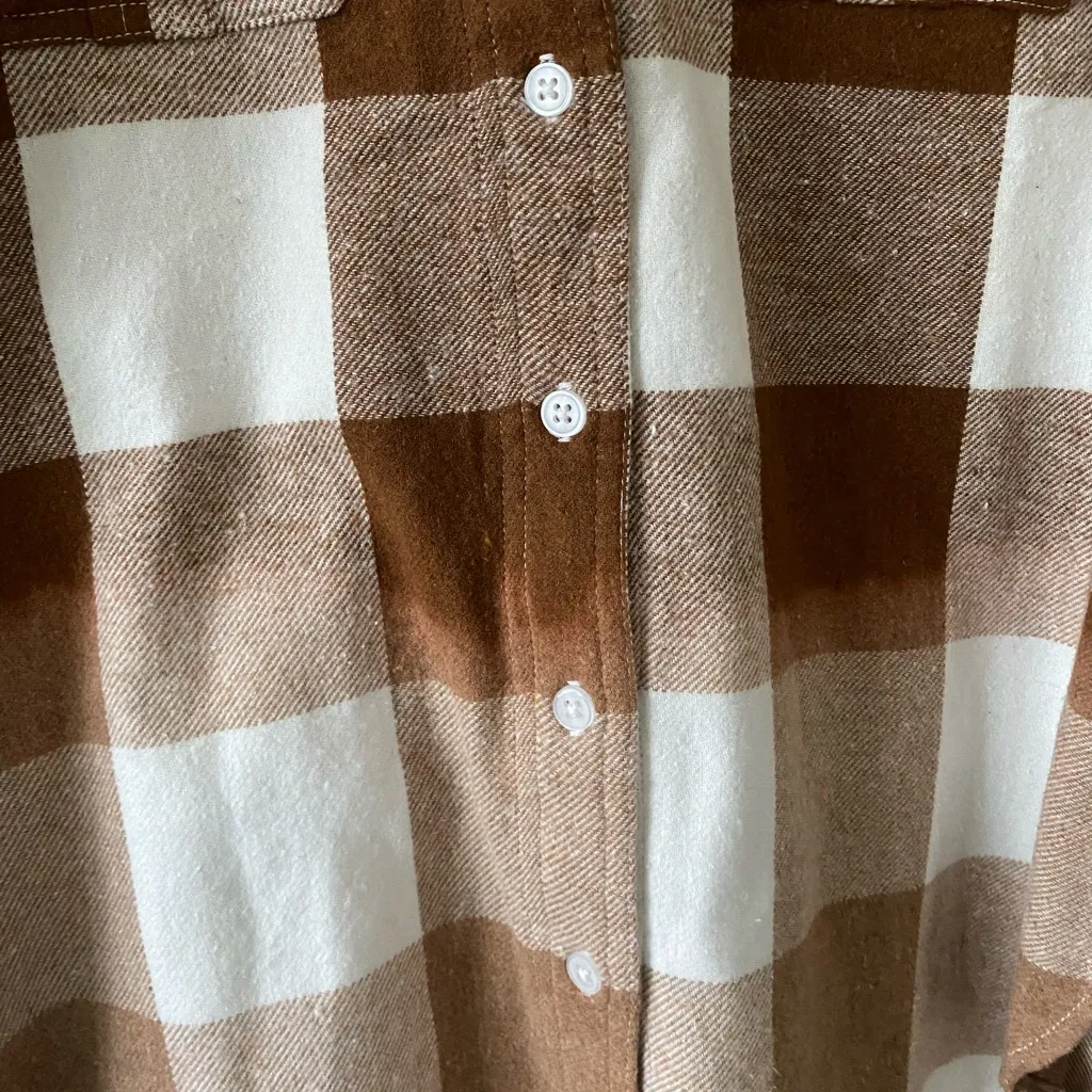 NWOT Panache Apparel Brown White Plaid Cabincore 100% Cotton Button Down Size S - Image 3