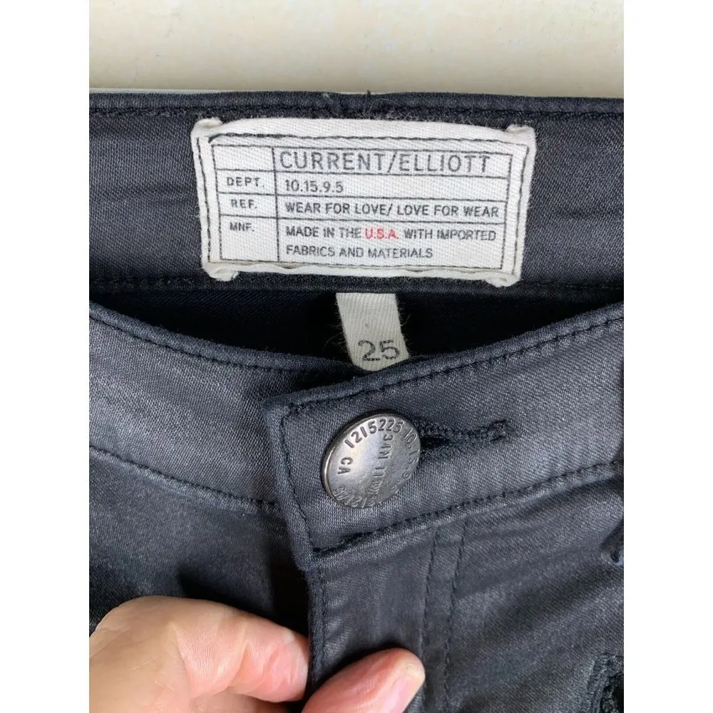 CURRENT ELLIOT The Soho Zip Stiletto Black Coated Skinny Jeans Moto Size 25 - Image 6
