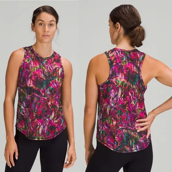 LULULEMON High-Neck Running and Training Tank Top Hyper Flow Pink Multi Size 12 - Image 2