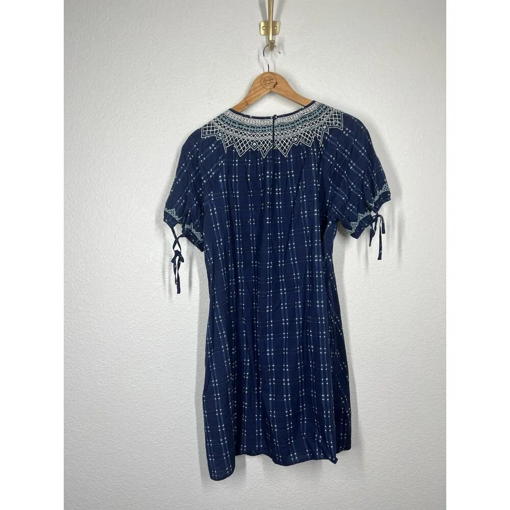 Madewell Embroidered Puff Sleeve Babydoll Mini Dress Medium Blue Cotton - Image 5