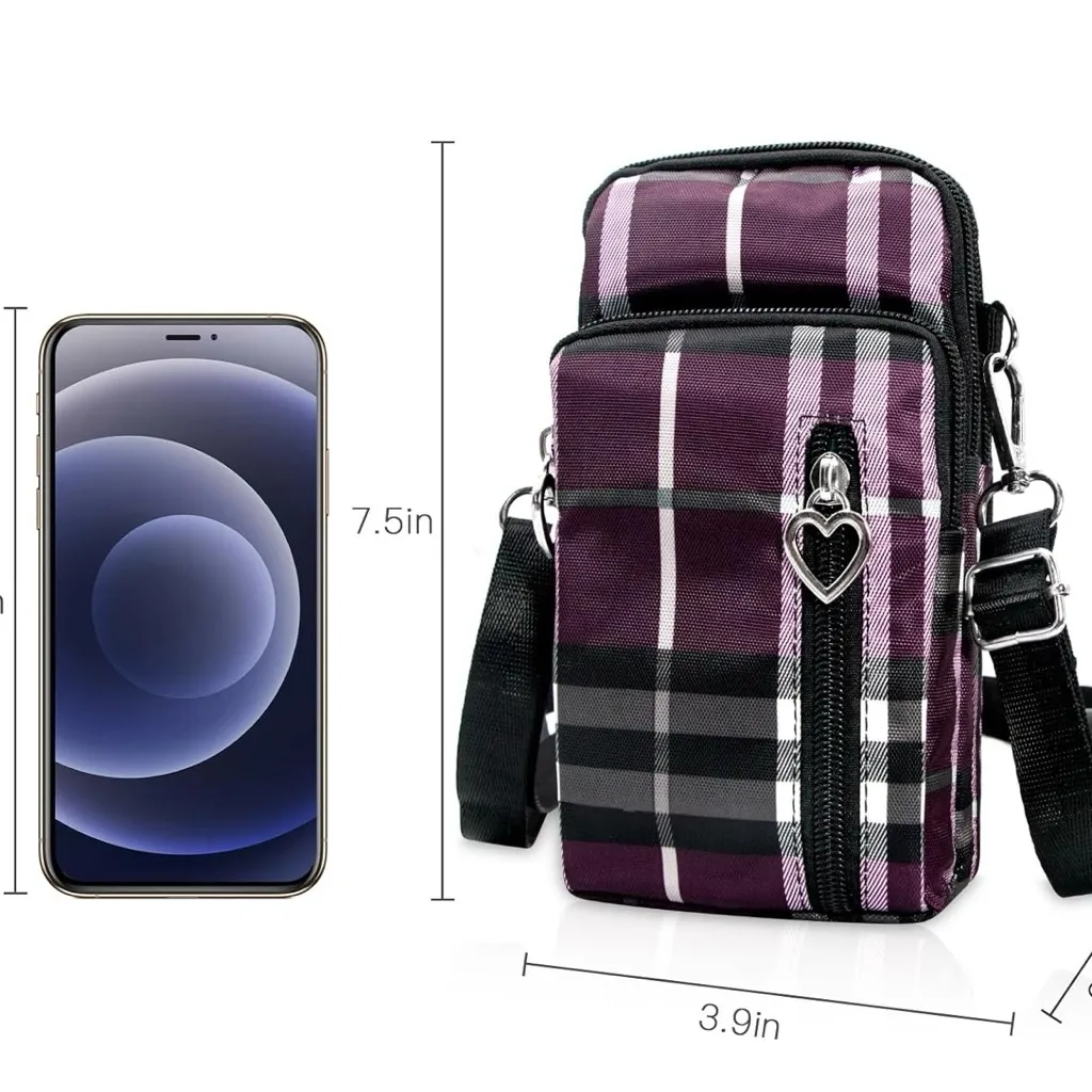 NEW Lightweight Small Nylon Crossbody Cell Phone Travel Pouch in Purple Stripes - Image 3