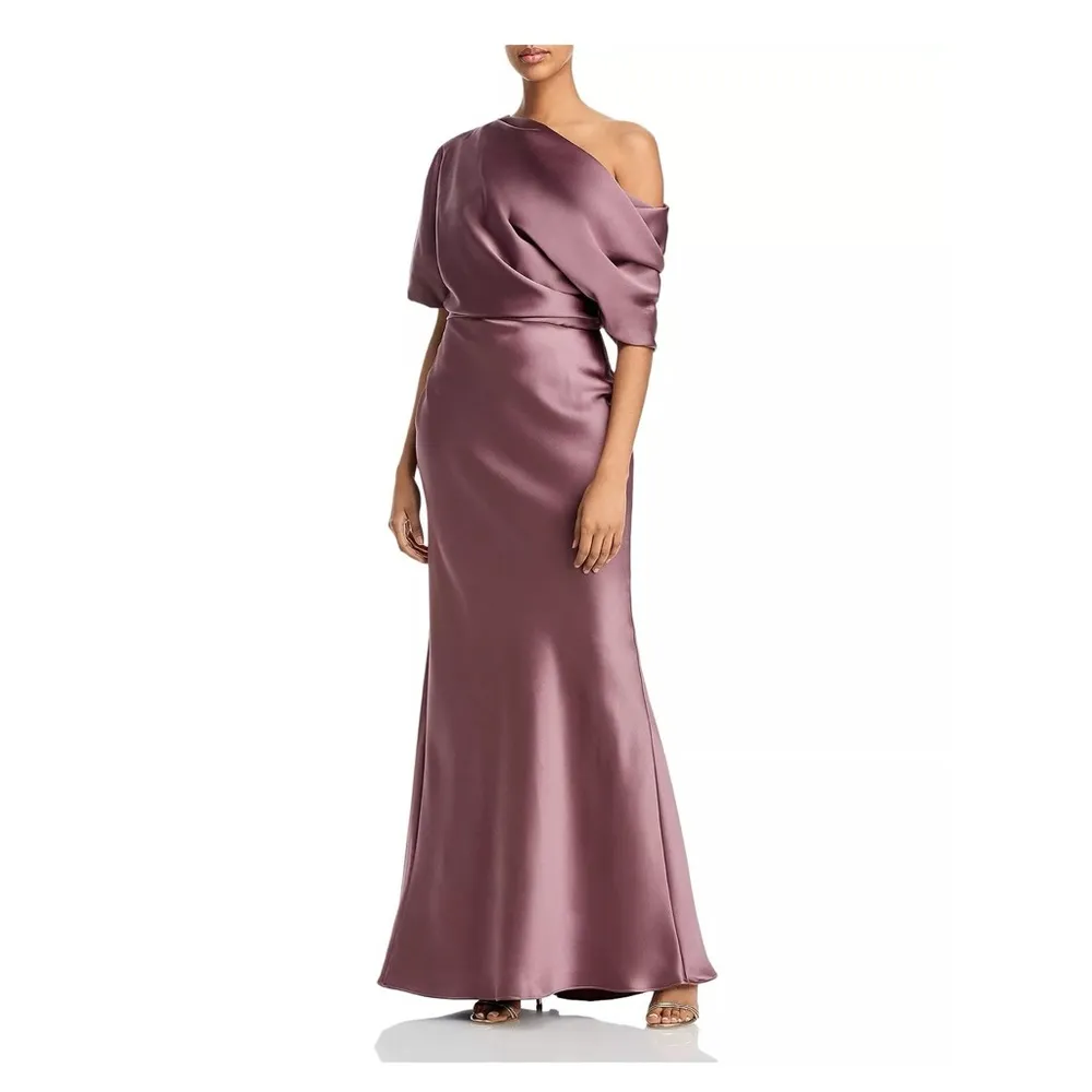 NWT Amsale Draped Satin One Shoulder Dress Mauve, Size 2 New w/Tag Pink - Image 11