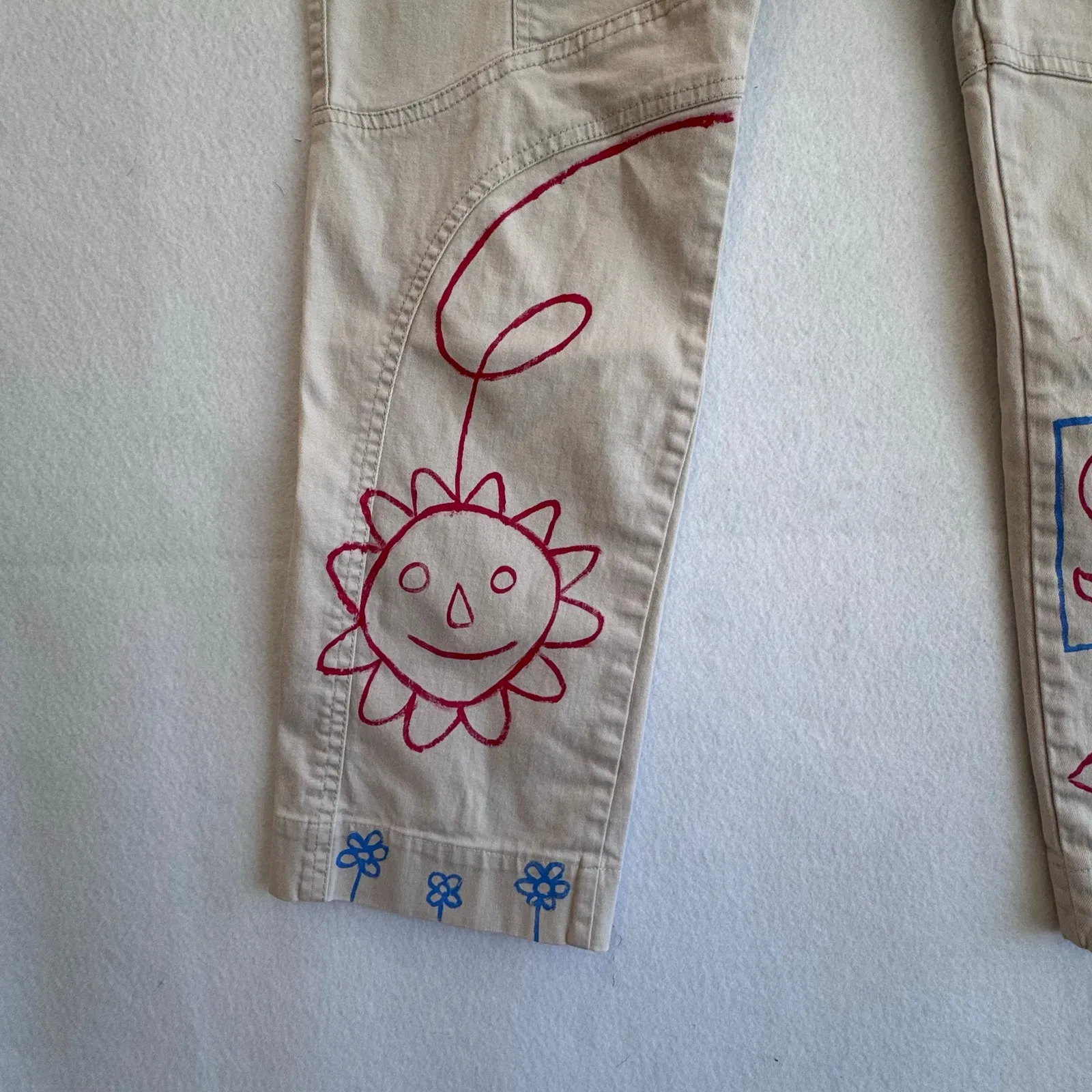 DIY Doodle Graphic Cargo Pants Beige Women’s Sz M Streetwear Y2K Indie Grunge - Image 6