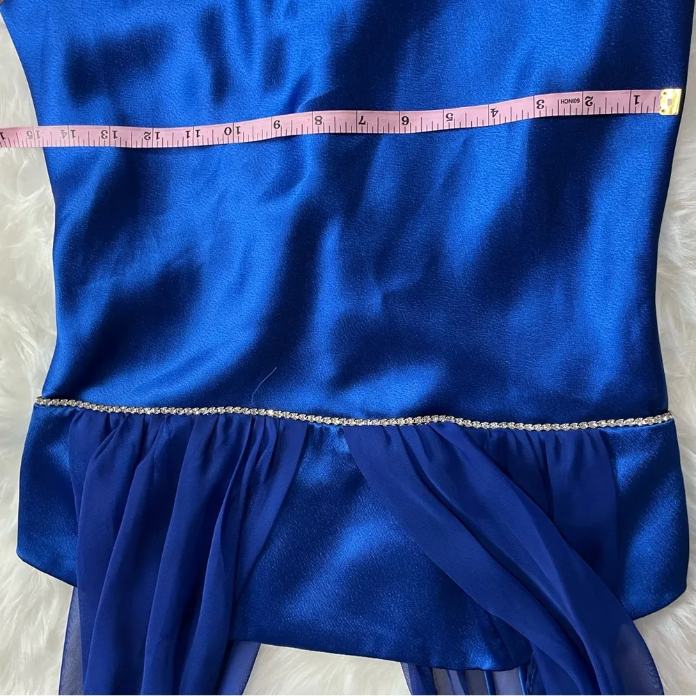 Vintage 80s/90s Fiesta Royal Blue Satin Old Hollywood Short Cocktail Dress Size L - Image 9