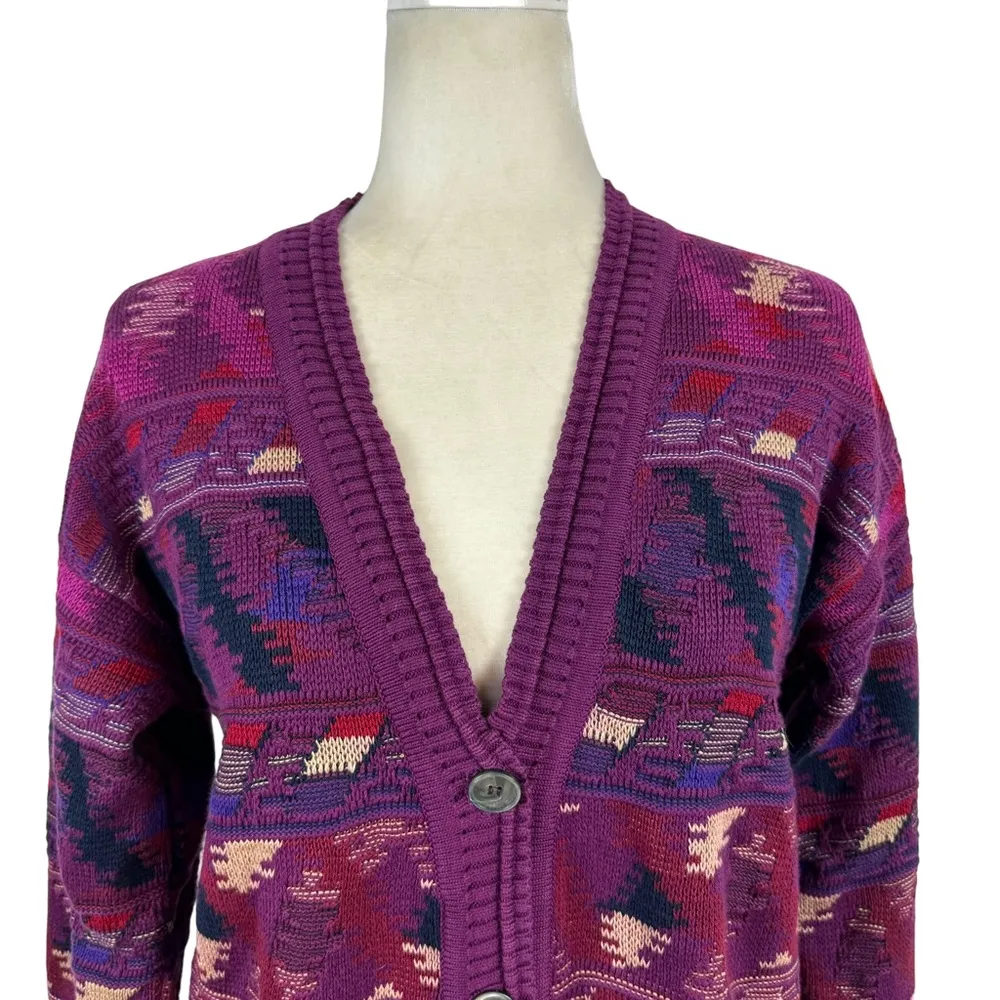 Vintage Tricots St. Raphael Purple Multicolor Western Cardigan Sweater Cotton S - Image 2