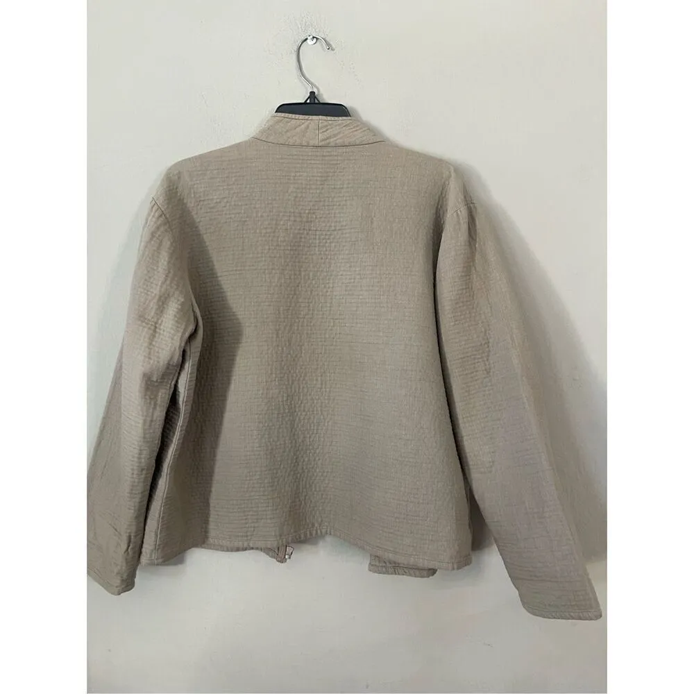 Eileen Fisher Ribbed Jacket Sweater Coat Khaki Zip Up Stand Up Collar Womens Sm - Image 4