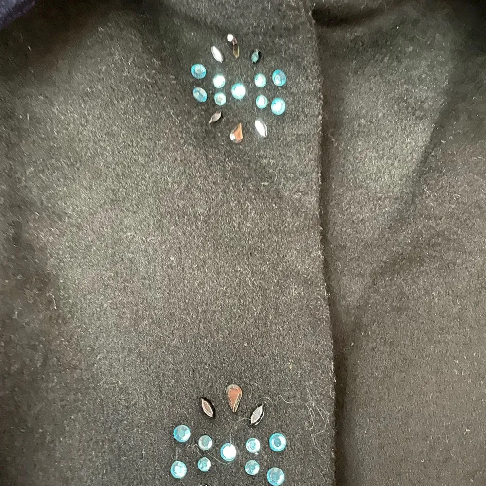 Vintage Black w Blue Velvet Trim Evening Jacket Size 42 - Image 5